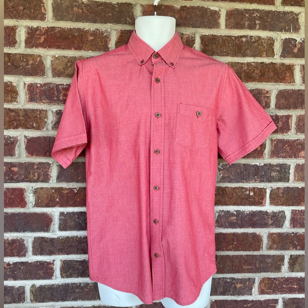 Men’s Weatherproof Vintage Dotted Button Down Short Sleeve Top Size Small